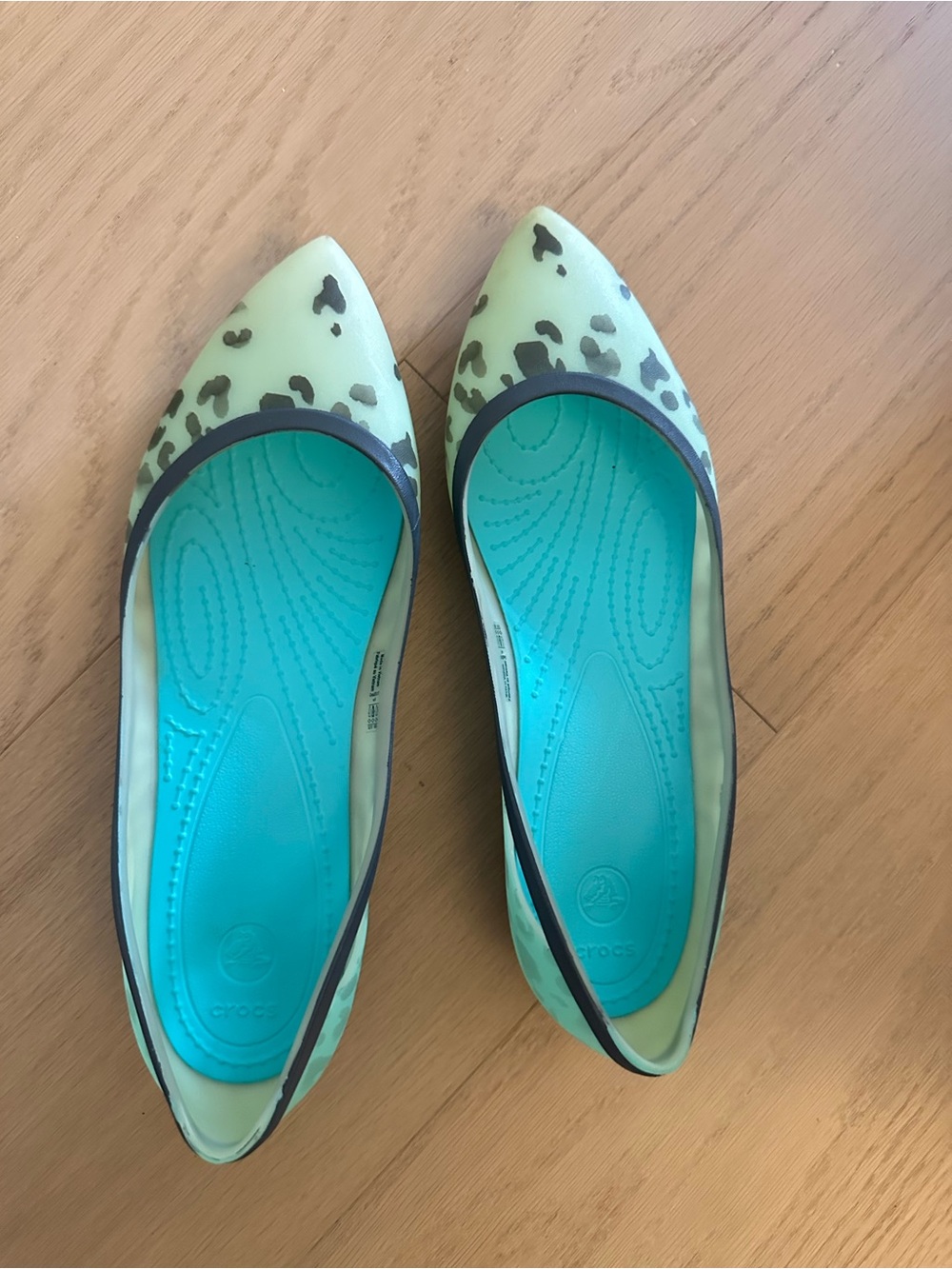 CROCS Pointed Ballet Flats in Mint Green